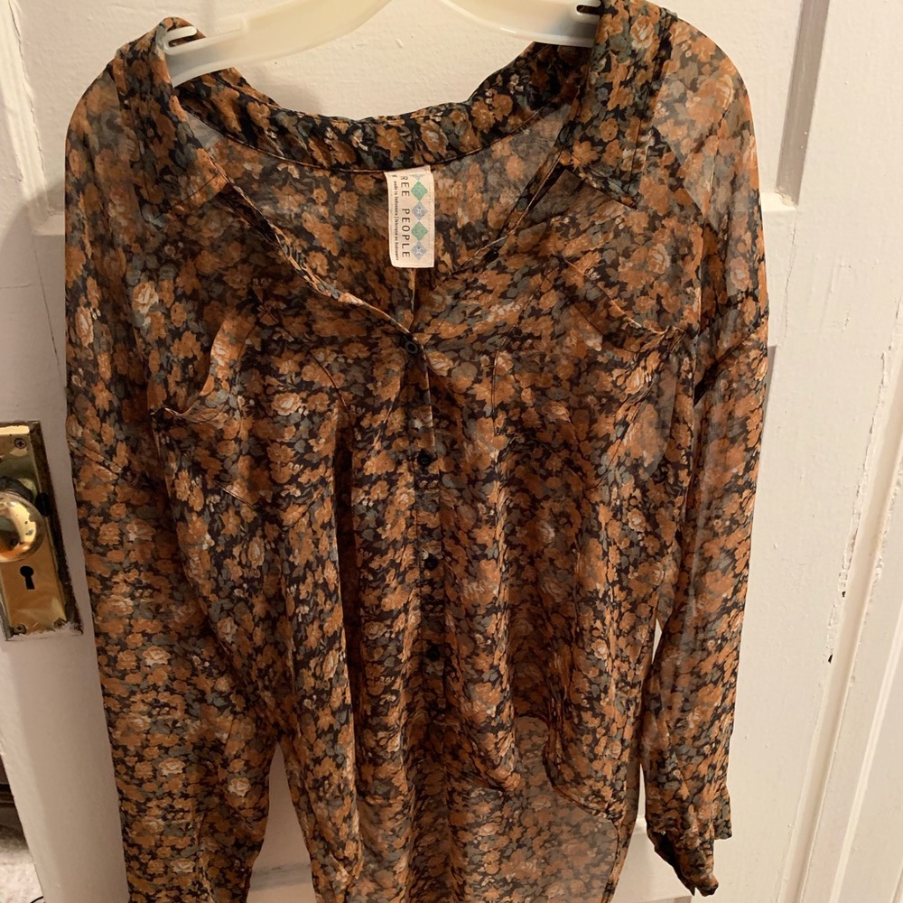 Free People Floral High Low Button Down Size M